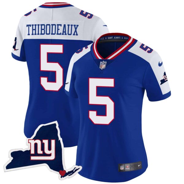 Women’s Giants New York State Map Patch Limited Jersey V2 – All Stitched – Royal Alternate – Kayvon Thibodeaux