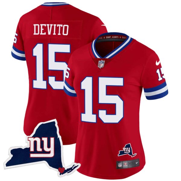 Women’s Giants New York State Map Patch Limited Jersey V2 – All Stitched – Red – Tommy DeVito