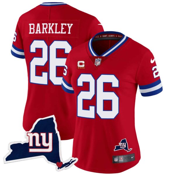 Women’s Giants New York State Map Patch Limited Jersey V2 – All Stitched – Red – Saquon Barkley