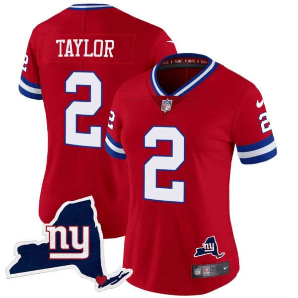 Women’s Giants New York State Map Patch Limited Jersey V2 – All Stitched – Red – Tyrod Taylor