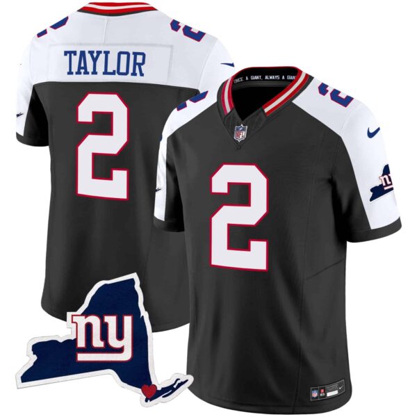 Men’s Giants New York State Map Patch Limited Jersey V2 – All Stitched – Black Alternate – Tyrod Taylor