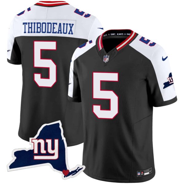 Men’s Giants New York State Map Patch Limited Jersey V2 – All Stitched – Black Alternate – Kayvon Thibodeaux