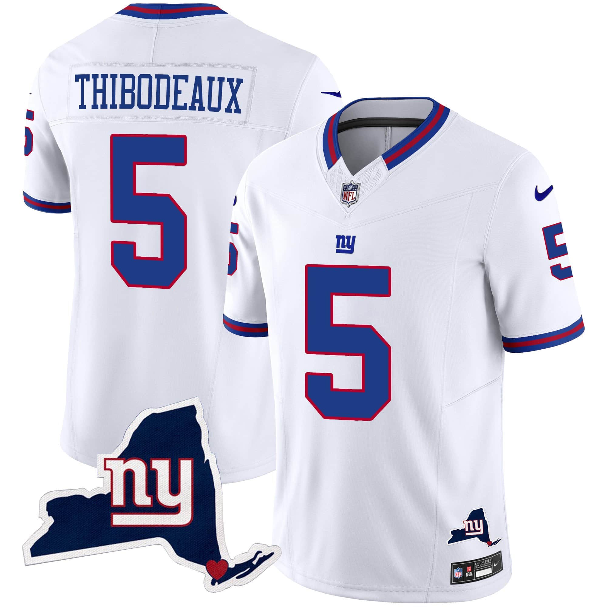 Men’s Giants New York State Map Patch Limited Jersey V2 – All Stitched – White – Kayvon Thibodeaux