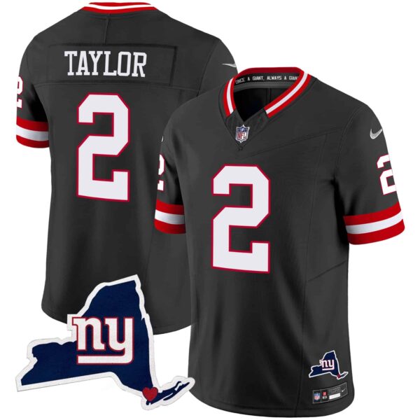 Men’s Giants New York State Map Patch Limited Jersey V2 – All Stitched – Black – Tyrod Taylor