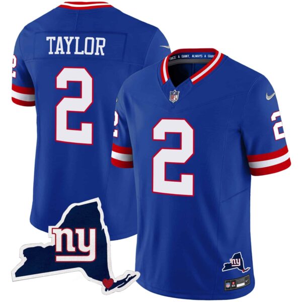 Men’s Giants New York State Map Patch Limited Jersey V2 – All Stitched – Royal – Tyrod Taylor