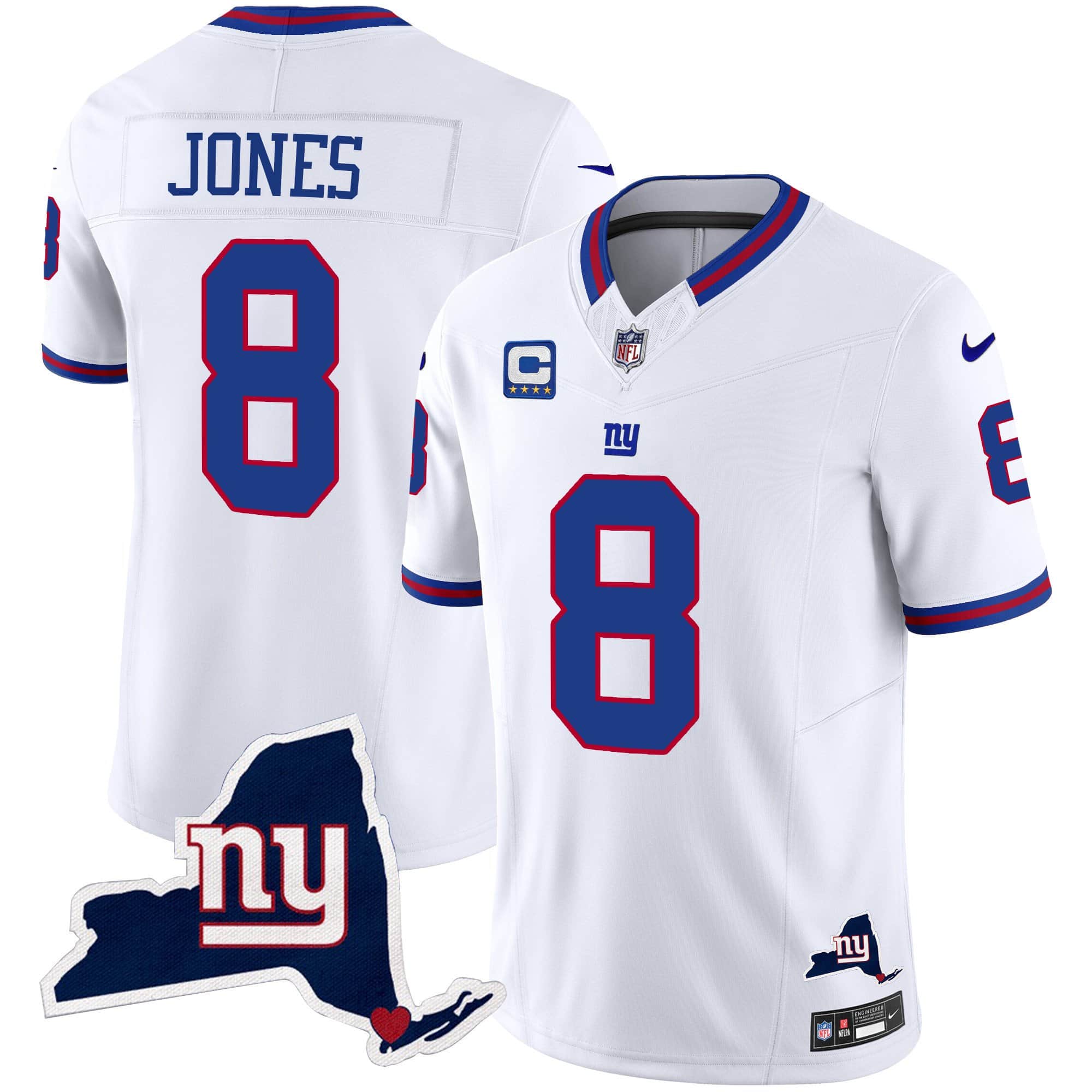 Men’s Giants New York State Map Patch Limited Jersey V2 – All Stitched – White – Daniel Jones