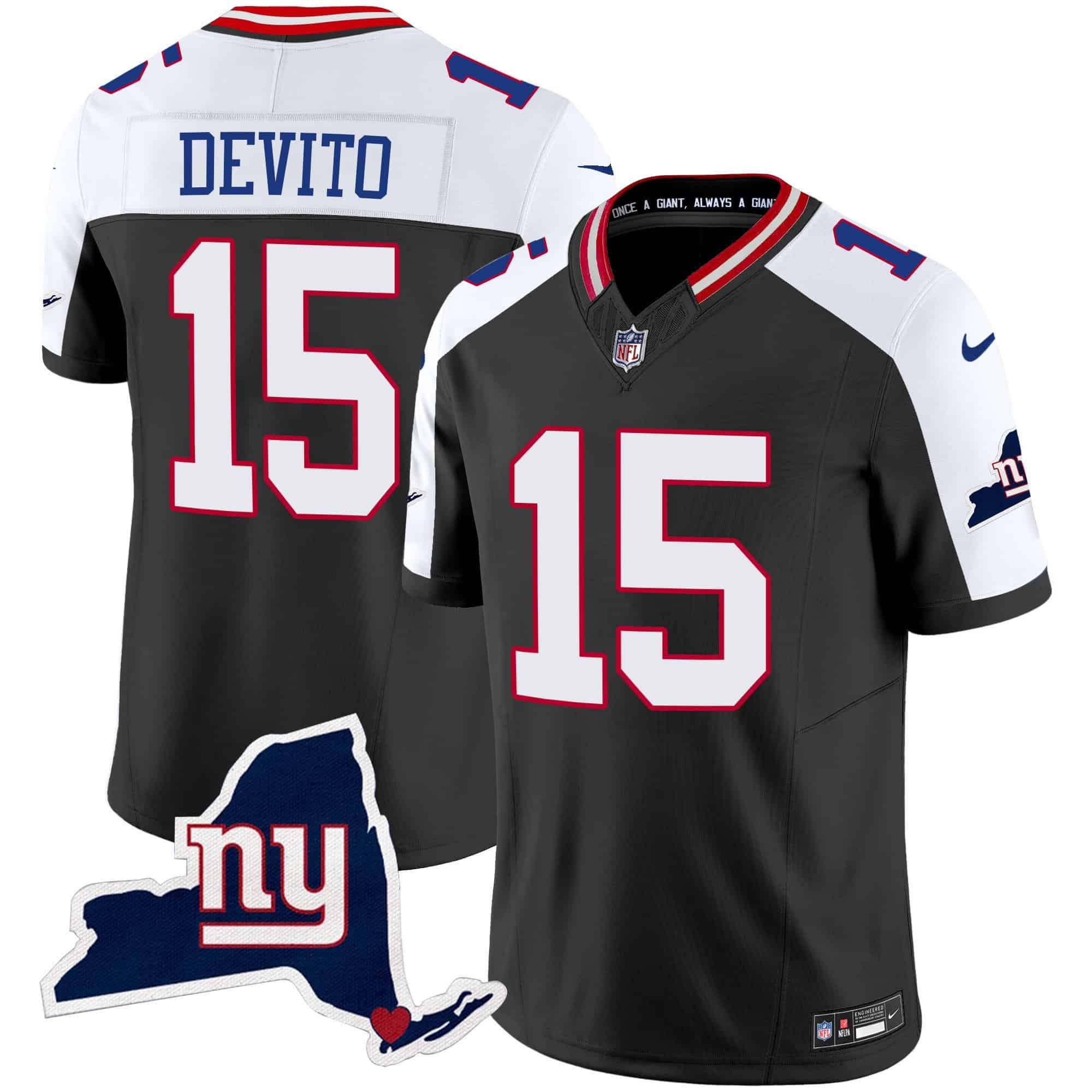 Men’s Giants New York State Map Patch Limited Jersey V2 – All Stitched – Black Alternate – Tommy DeVito