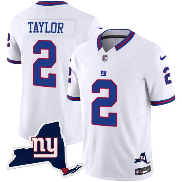Men’s Giants New York State Map Patch Limited Jersey V2 – All Stitched – White – Tyrod Taylor
