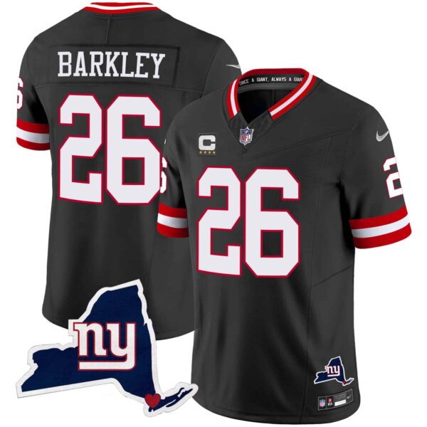 Men’s Giants New York State Map Patch Limited Jersey V2 – All Stitched – Black – Saquon Barkley