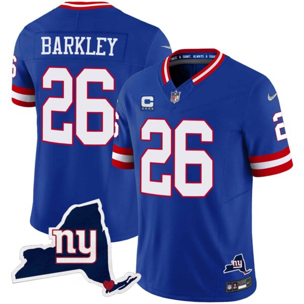 Men’s Giants New York State Map Patch Limited Jersey V2 – All Stitched – Royal – Saquon Barkley