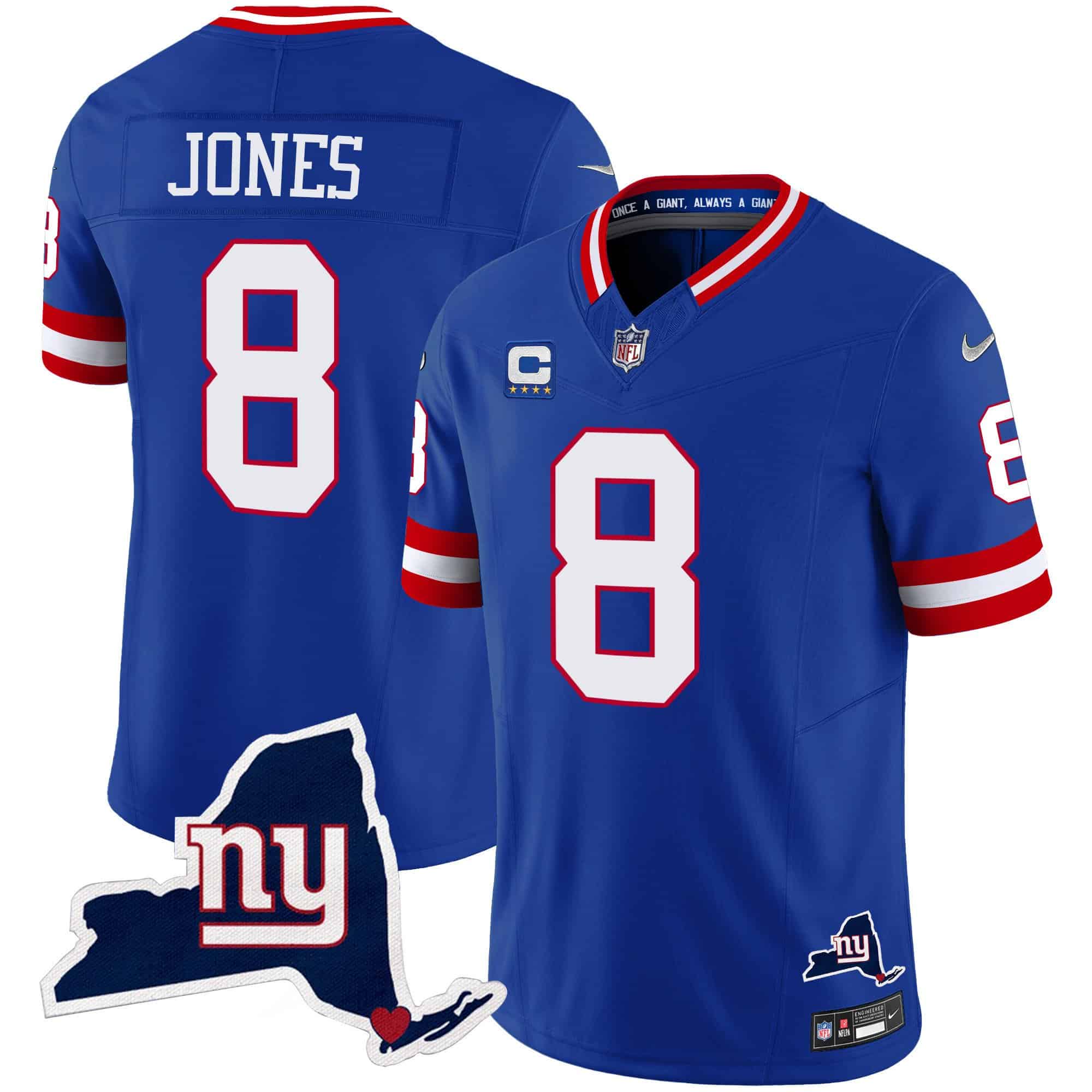 Men’s Giants New York State Map Patch Limited Jersey V2 – All Stitched – Royal – Daniel Jones