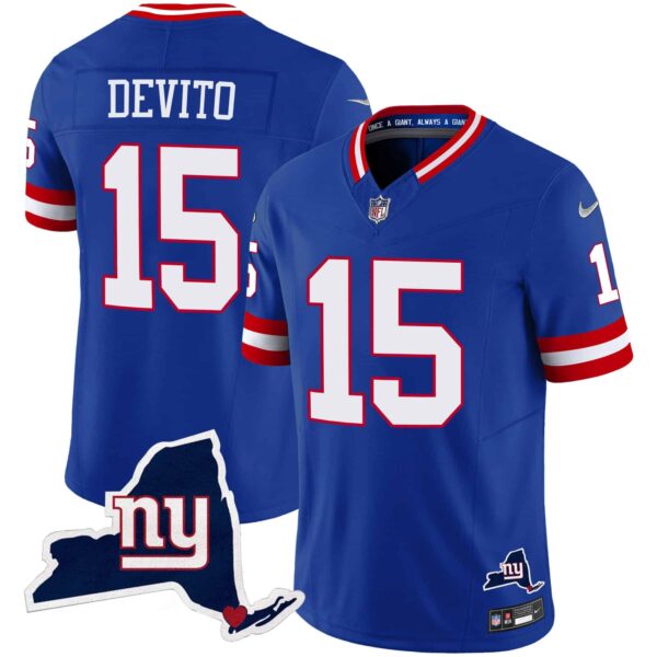Men’s Giants New York State Map Patch Limited Jersey V2 – All Stitched – Royal – Tommy DeVito