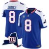 Men’s Giants New York State Map Patch Limited Jersey V2 – All Stitched – Royal Alternate – Daniel Jones