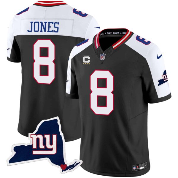 Men’s Giants New York State Map Patch Limited Jersey V2 – All Stitched – Black Alternate – Daniel Jones