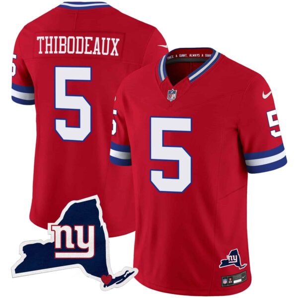 Men’s Giants New York State Map Patch Limited Jersey V2 – All Stitched – Red – Kayvon Thibodeaux