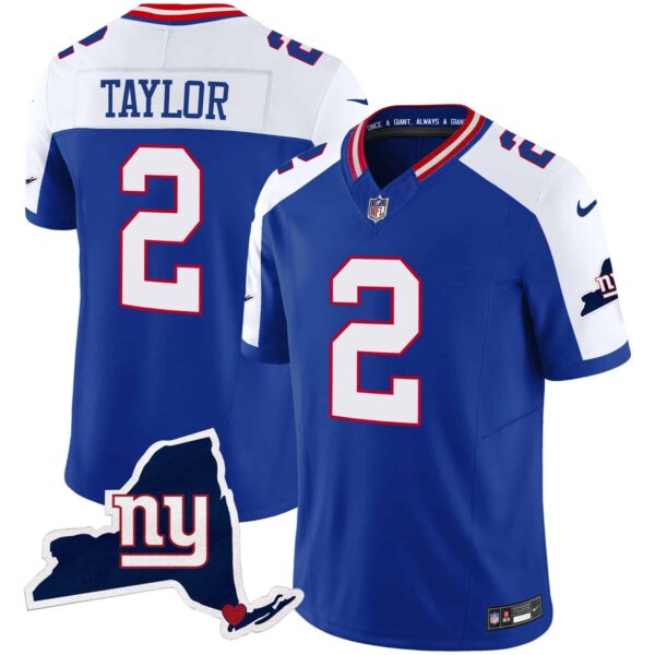 Men’s Giants New York State Map Patch Limited Jersey V2 – All Stitched – Royal Alternate – Tyrod Taylor