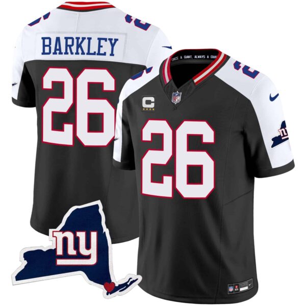 Men’s Giants New York State Map Patch Limited Jersey V2 – All Stitched – Black Alternate – Saquon Barkley