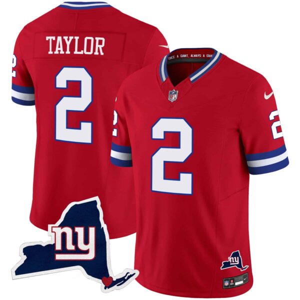 Men’s Giants New York State Map Patch Limited Jersey V2 – All Stitched – Red – Tyrod Taylor