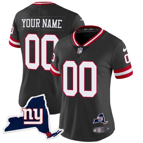 Giants New York State Map Patch Limited Custom Jersey V2 – All Stitched – Women – Black