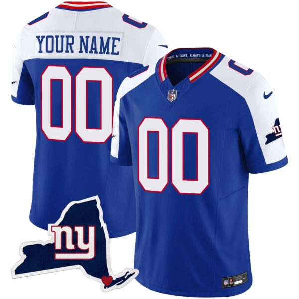 Giants New York State Map Patch Limited Custom Jersey V2 – All Stitched – Youth – Royal Alternate