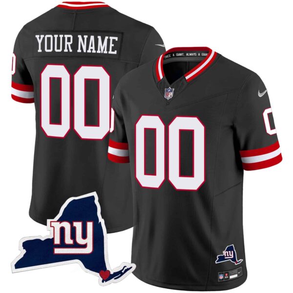 Giants New York State Map Patch Limited Custom Jersey V2 – All Stitched – Men – Black