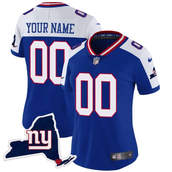 Giants New York State Map Patch Limited Custom Jersey V2 – All Stitched – Women – Royal Alternate