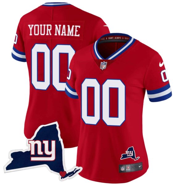 Giants New York State Map Patch Limited Custom Jersey V2 – All Stitched – Women – Red