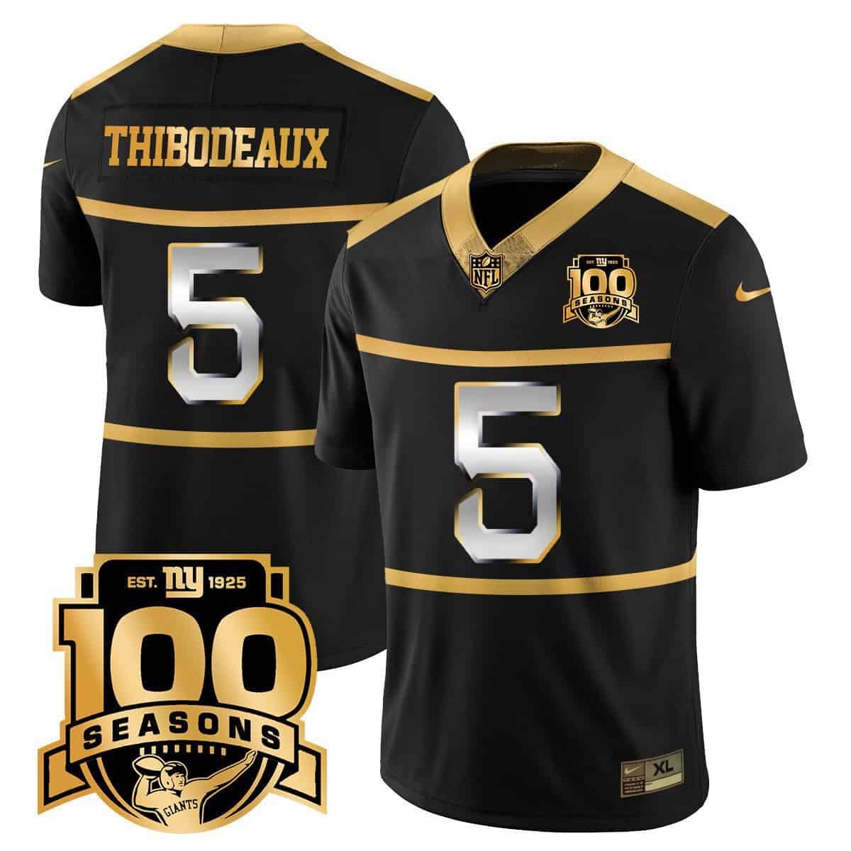 Men’s New York Giants “Century Red’ 100TH Season Commemorative Vapor Jersey – All Stitched – Black Gold – Kayvon Thibodeaux