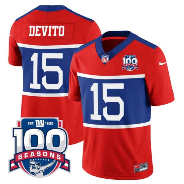 Men’s New York Giants “Century Red’ 100TH Season Commemorative Vapor Jersey – All Stitched – Red – Tommy DeVito