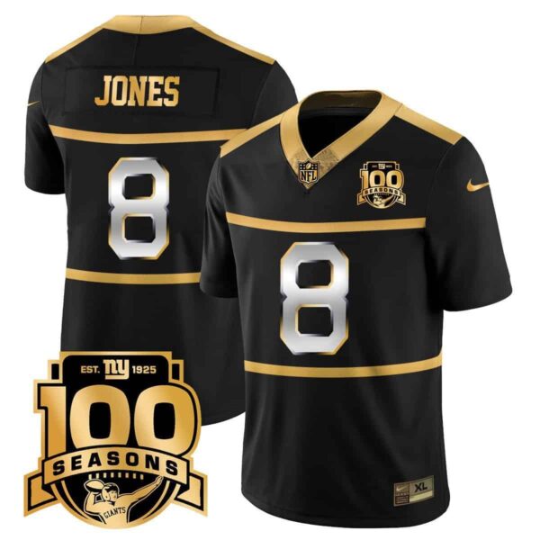 Men’s New York Giants “Century Red’ 100TH Season Commemorative Vapor Jersey – All Stitched – Black Gold – Daniel Jones