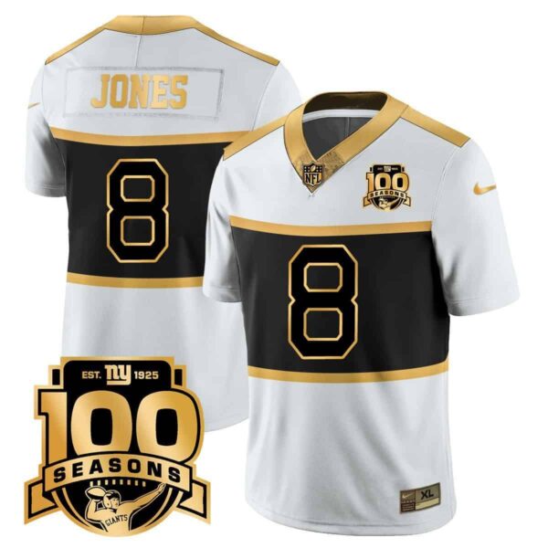 Men’s New York Giants “Century Red’ 100TH Season Commemorative Vapor Jersey – All Stitched – White Gold – Daniel Jones