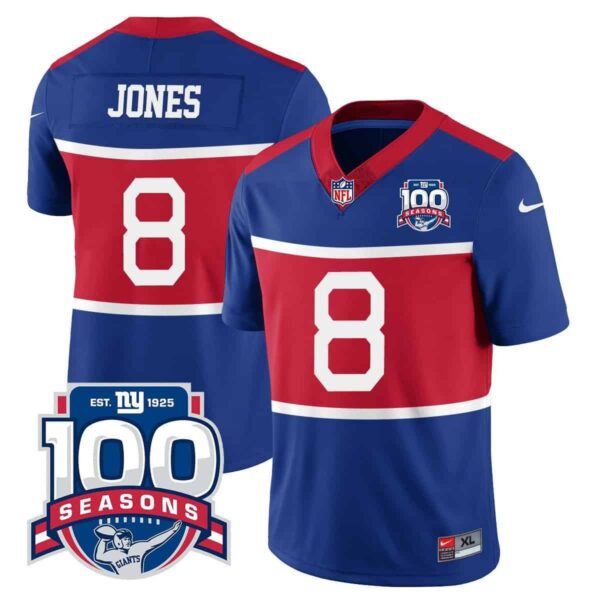 Men’s New York Giants “Century Red’ 100TH Season Commemorative Vapor Jersey – All Stitched – Royal – Daniel Jones