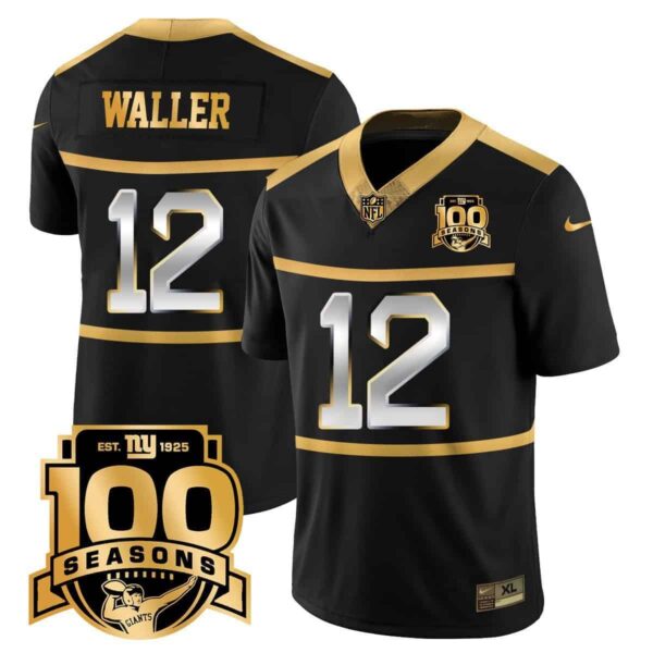 Men’s New York Giants “Century Red’ 100TH Season Commemorative Vapor Jersey – All Stitched – Black Gold – Darren Waller