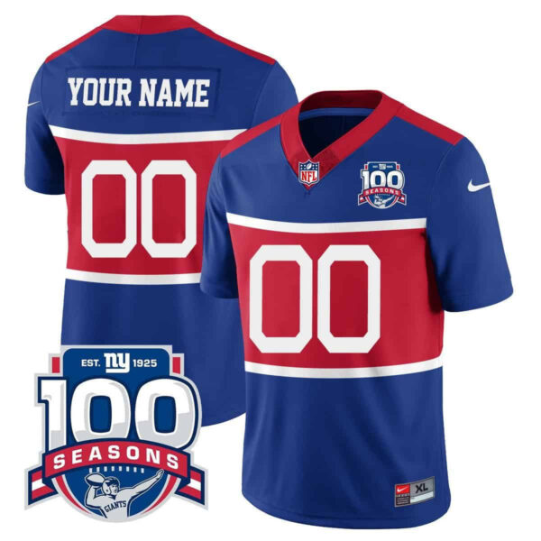 New York Giants “Century Red’ 100TH Season Commemorative Vapor Custom Jersey – All Stitched – Men – Royal