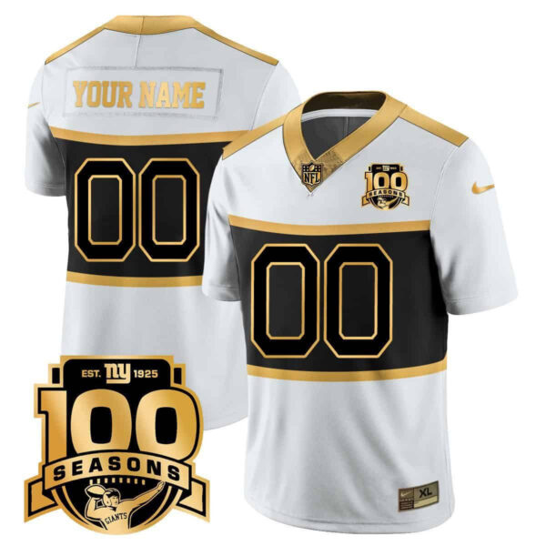 New York Giants “Century Red’ 100TH Season Commemorative Vapor Custom Jersey – All Stitched – Youth – White Gold