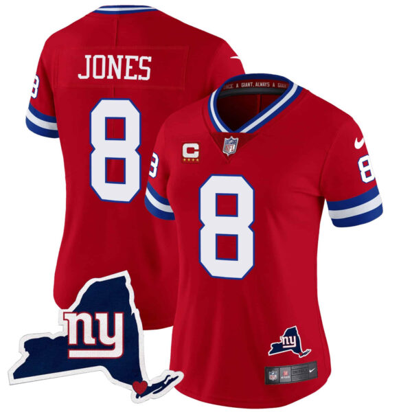 Women’s Giants New York State Map Patch Limited Jersey V2 – All Stitched – Red – Daniel Jones