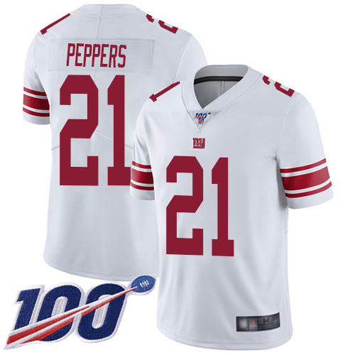 Nike Giants #21 Jabrill Peppers White Men’s Stitched NFL 100th Season Vapor Limited Jersey