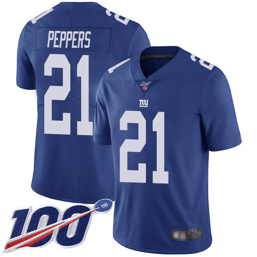 Nike Giants #21 Jabrill Peppers Royal Blue Team Color Men’s Stitched NFL 100th Season Vapor Limited Jersey