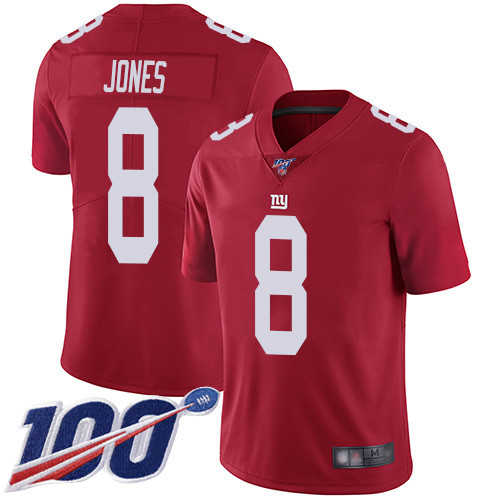 Nike Giants #8 Daniel Jones Red Men’s Stitched NFL Limited Inverted Legend 100th Season Jersey