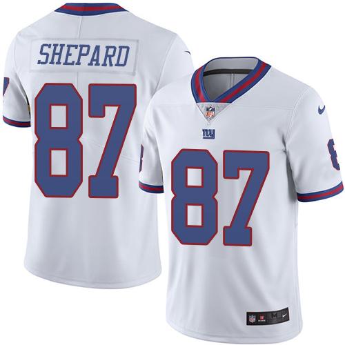 Nike Giants #87 Sterling Shepard White Men’s Stitched NFL Limited Rush Jersey