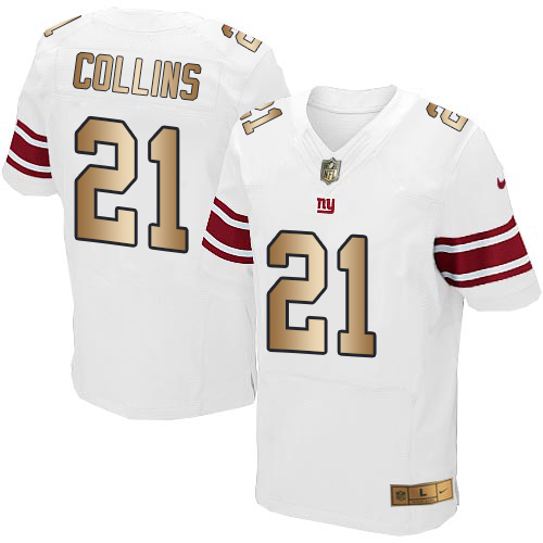 Nike Giants #21 Landon Collins White Men’s Stitched NFL Elite Gold Jersey