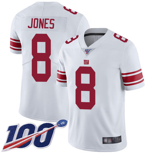 Giants #8 Daniel Jones White Men’s Stitched Football 100th Season Vapor Limited Jersey