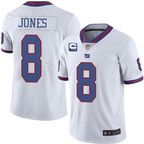 Men’s New York Giants 2022 #8 Daniel Jones White With 3-star C Patch Stitched NFL Jersey