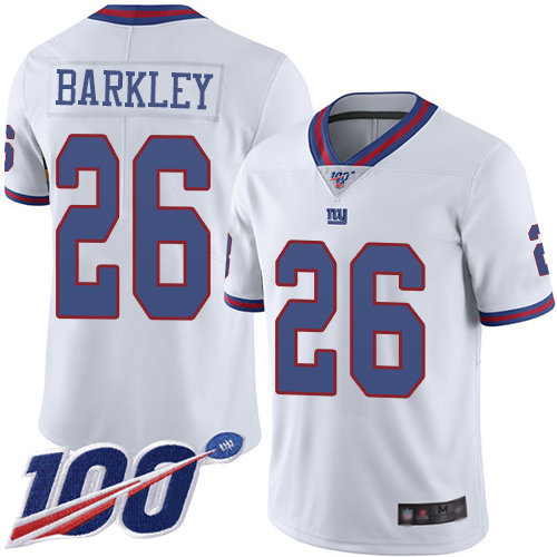 Giants #26 Saquon Barkley White Men’s Stitched Football Limited Rush 100th Season Jersey