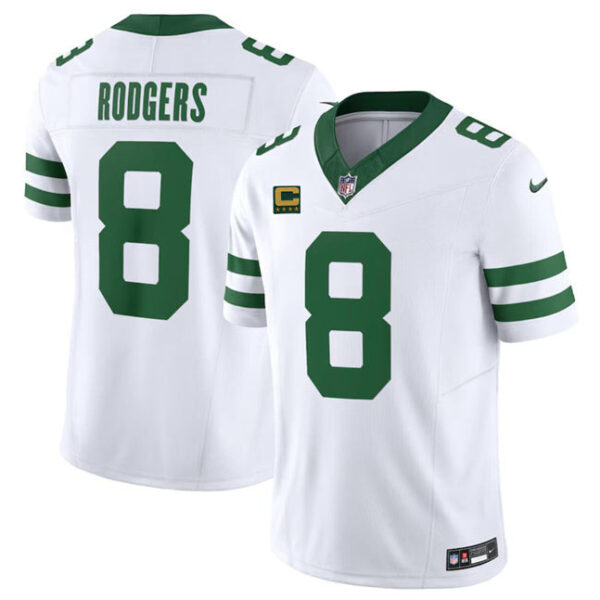New York Jets #8 Aaron Rodgers White 2023 FUSE With 4 Star C Patch Vapor Jersey