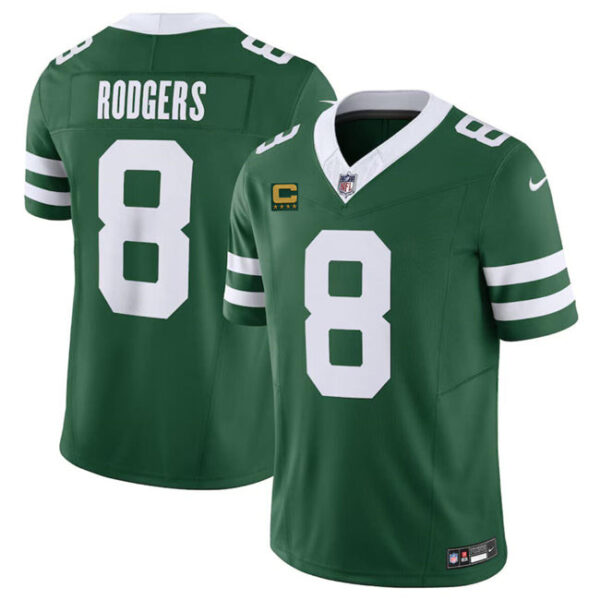 New York Jets #8 Aaron Rodgers Green 2024 FUSE With 4 Star C Patch Vapor Jersey