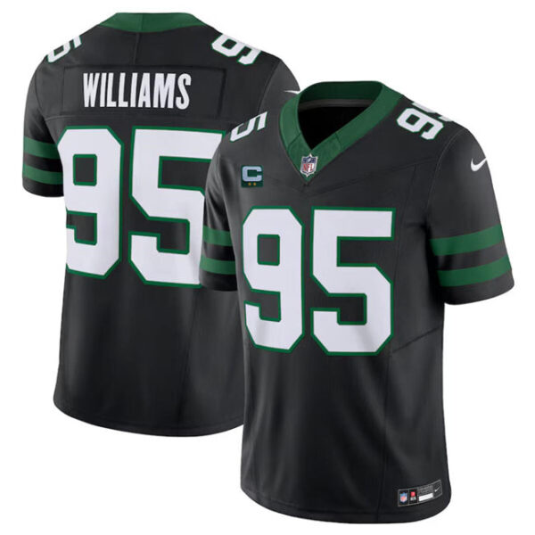 New York Jets #95 Quinnen Williams Black 2024 FUSE With 2 Star C Patch Jersey