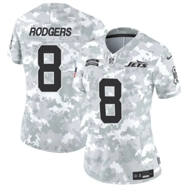 Women New York Jets #8 Aaron Rodgers 2024 FUSE Arctic Camo Salute To Service Limited Football Stitched Jersey