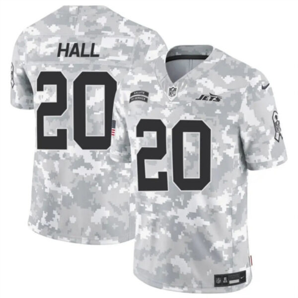 New York Jets #20 Breece Hall 2024 FUSE Arctic Camo Salute To Service Limited Football Stitched Jersey
