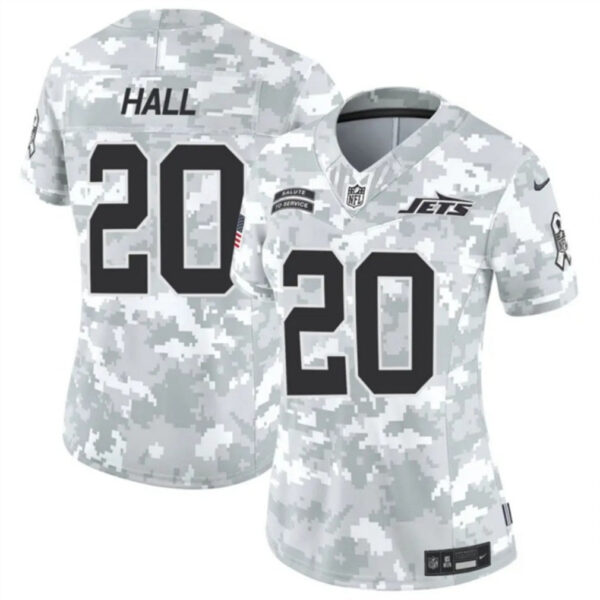 Women New York Jets #20 Breece Hall 2024 FUSE Arctic Camo Salute To Service Limited Football Stitched Jersey